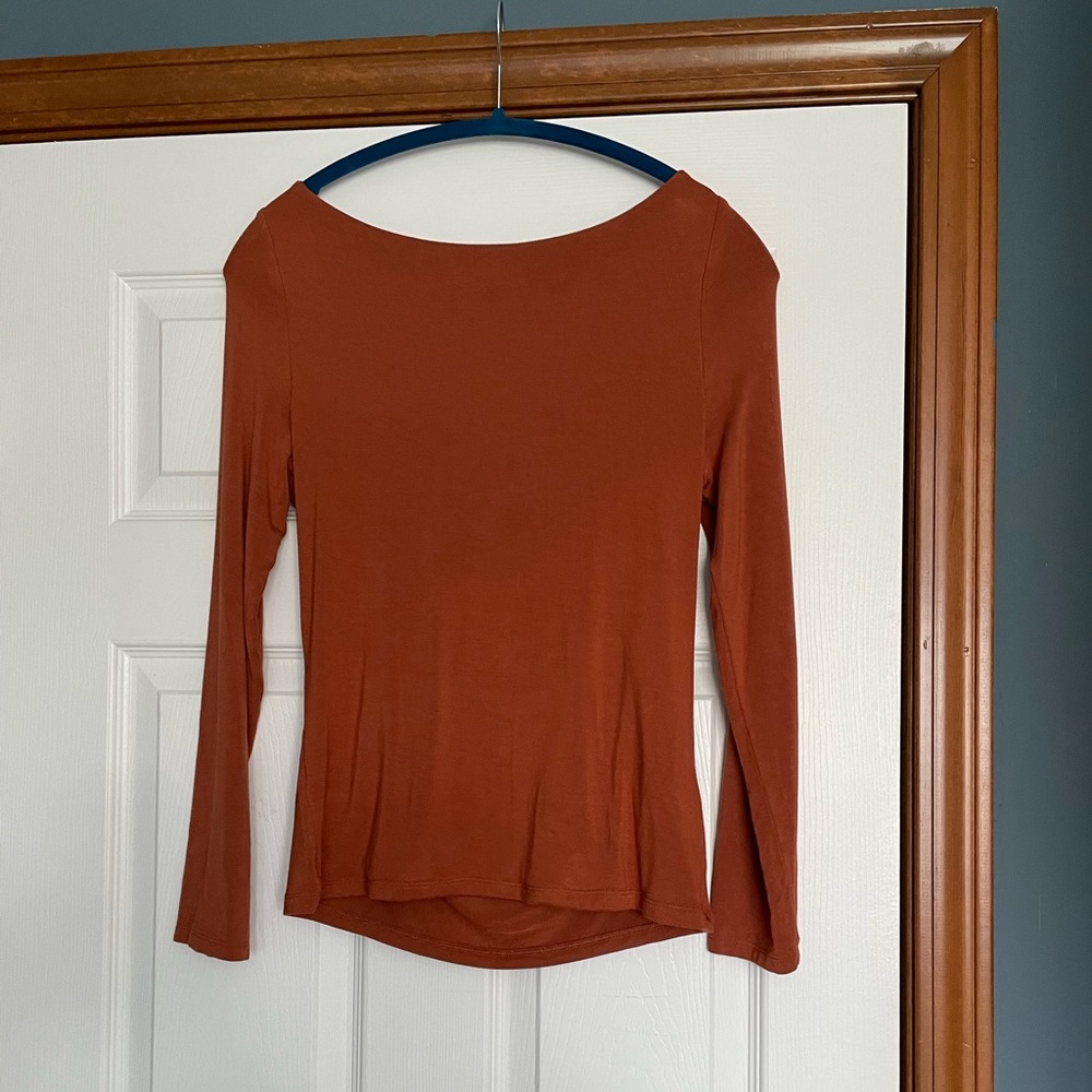 STATE Long-Sleeve Boatneck Top in Rust